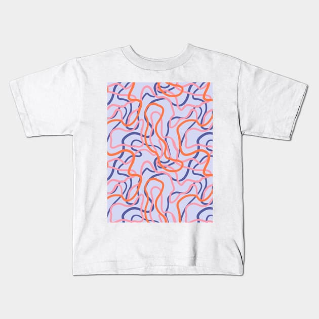 Abstract curvy lines pattern in pale blue Kids T-Shirt by Natalisa